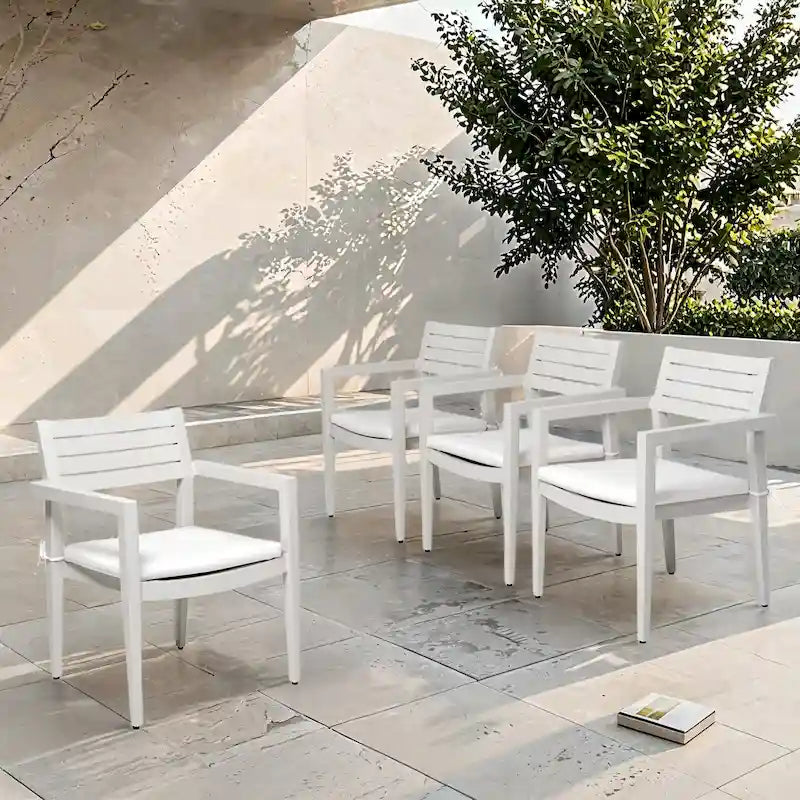 Grayish Aluminum Outdoor Dining Chair with Cushion, Set of 4