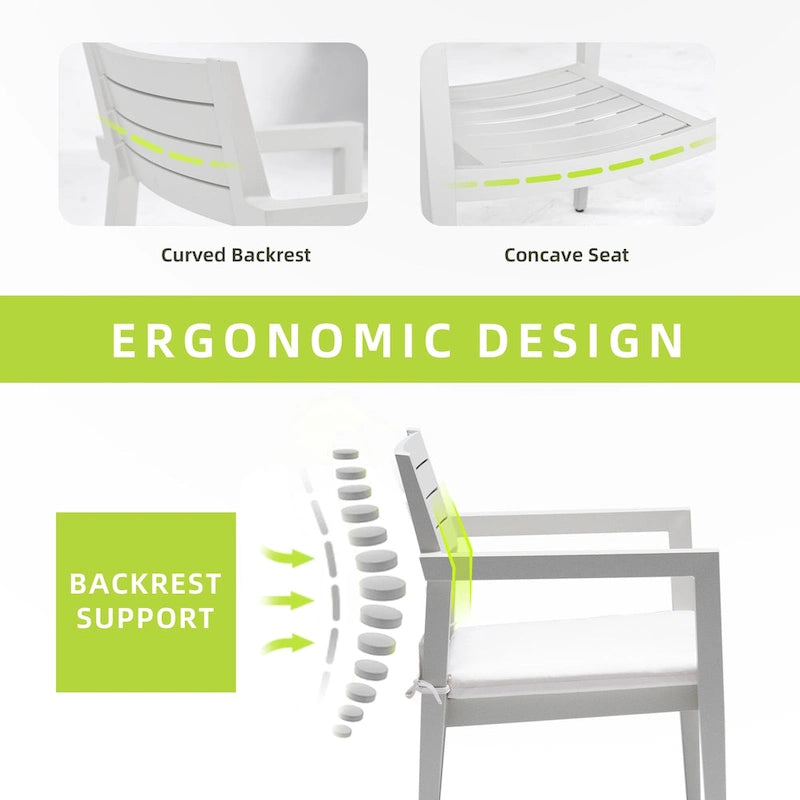 Grayish Aluminum Outdoor Dining Chair with Cushion, Set of 4