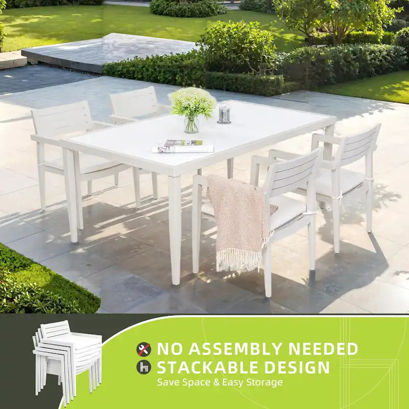 Grayish Aluminum Outdoor Dining Chair with Cushion, Set of 4