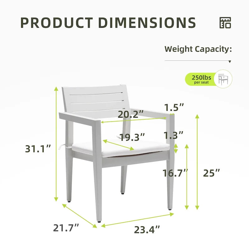 Grayish Aluminum Outdoor Dining Chair with Cushion, Set of 4