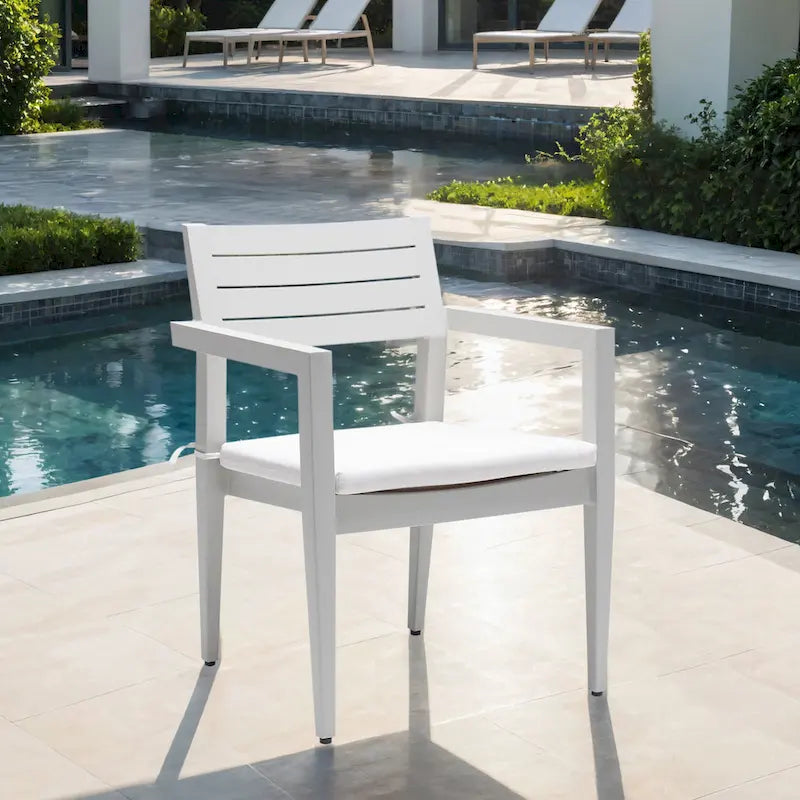 Grayish Aluminum Outdoor Dining Chair with Cushion, Set of 4