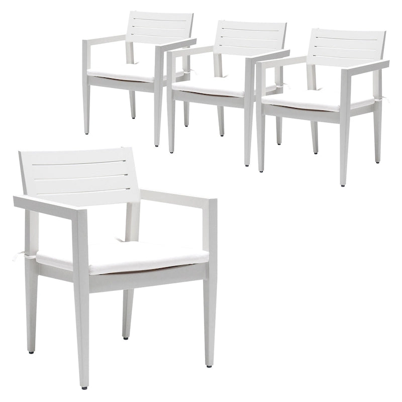 Grayish Aluminum Outdoor Dining Chair with Cushion, Set of 4