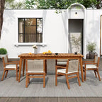 Teak Acacia Wood Outdoor Dining Table, Farmhouse Style, Seats 8
