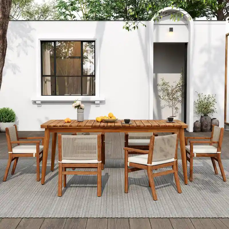 Teak Acacia Wood Outdoor Dining Table, Farmhouse Style, Seats 8