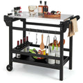 Black Outdoor Dining Cart Table with Stainless Steel Top, Single-Person Use