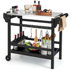 Black Outdoor Dining Cart Table with Stainless Steel Top, Single-Person Use