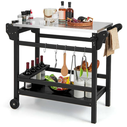 Costway Movable Outdoor Dining Cart Table with Stainless Steel - See Details