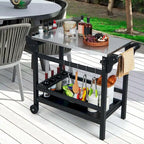 Black Outdoor Dining Cart Table with Stainless Steel Top, Single-Person Use