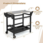 Black Outdoor Dining Cart Table with Stainless Steel Top, Single-Person Use