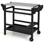 Black Outdoor Dining Cart Table with Stainless Steel Top, Single-Person Use