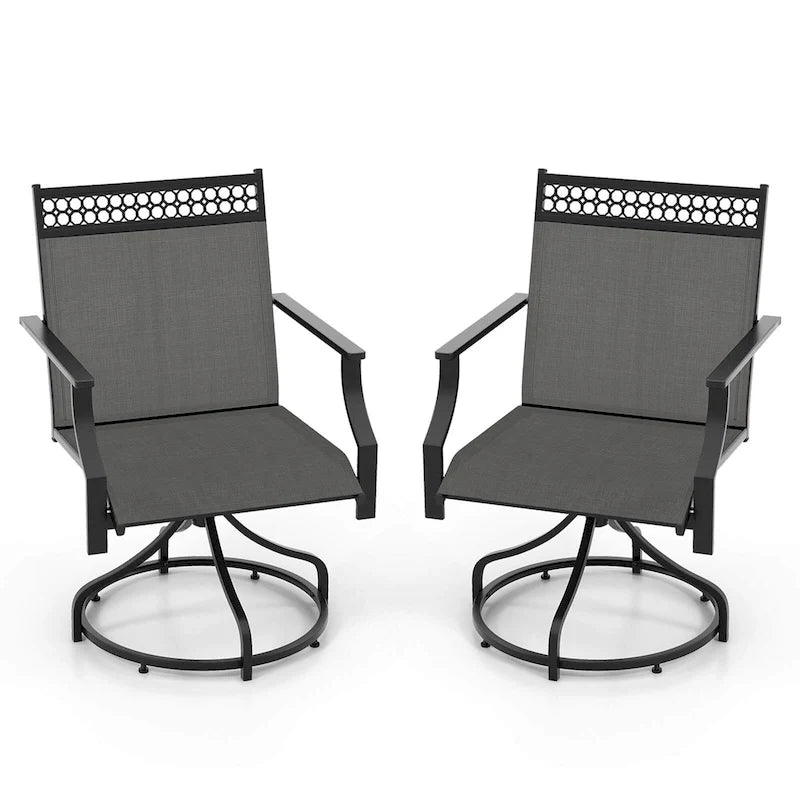 Grey/Brown Swivel Patio Dining Chair with 360° Rotation, Set of 2