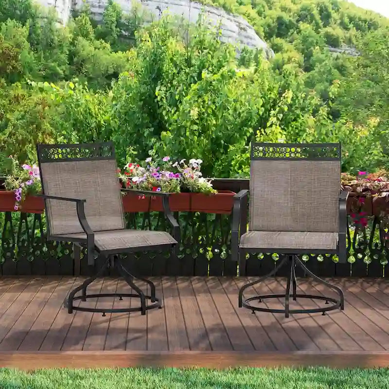 Grey/Brown Swivel Patio Dining Chair with 360° Rotation, Set of 2