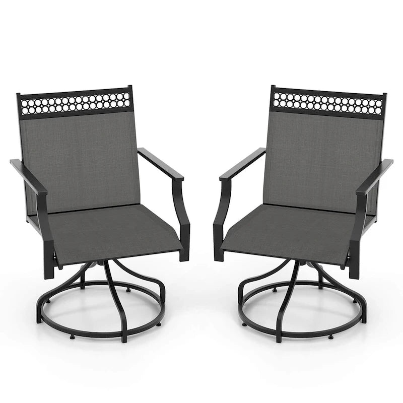 Grey/Brown Swivel Patio Dining Chair with 360° Rotation, Set of 2