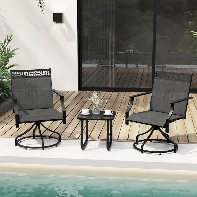 Grey/Brown Swivel Patio Dining Chair with 360° Rotation, Set of 2