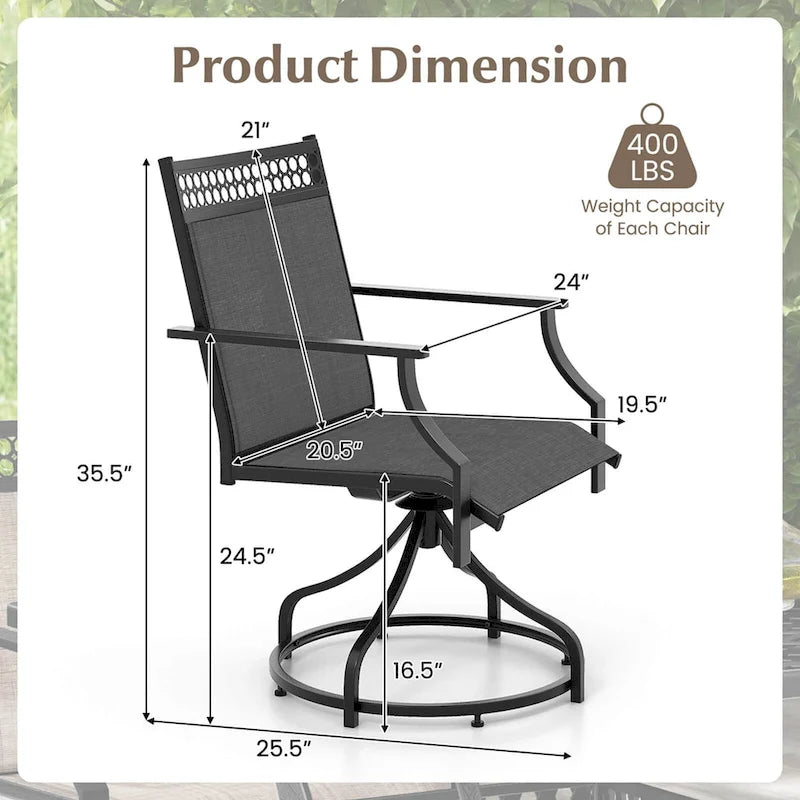 Grey/Brown Swivel Patio Dining Chair with 360° Rotation, Set of 2