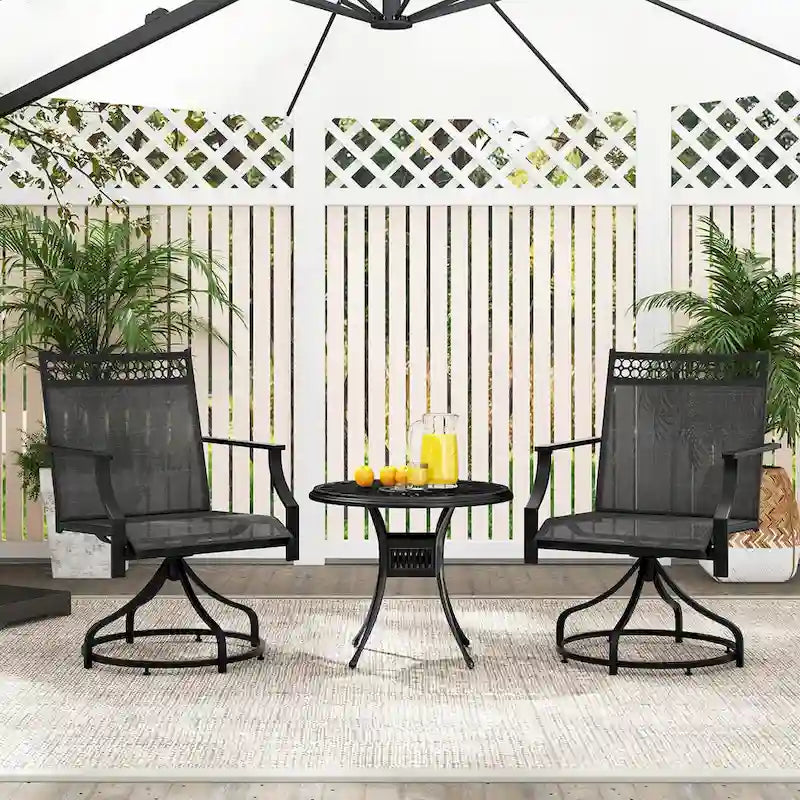 Grey/Brown Swivel Patio Dining Chair with 360° Rotation, Set of 2