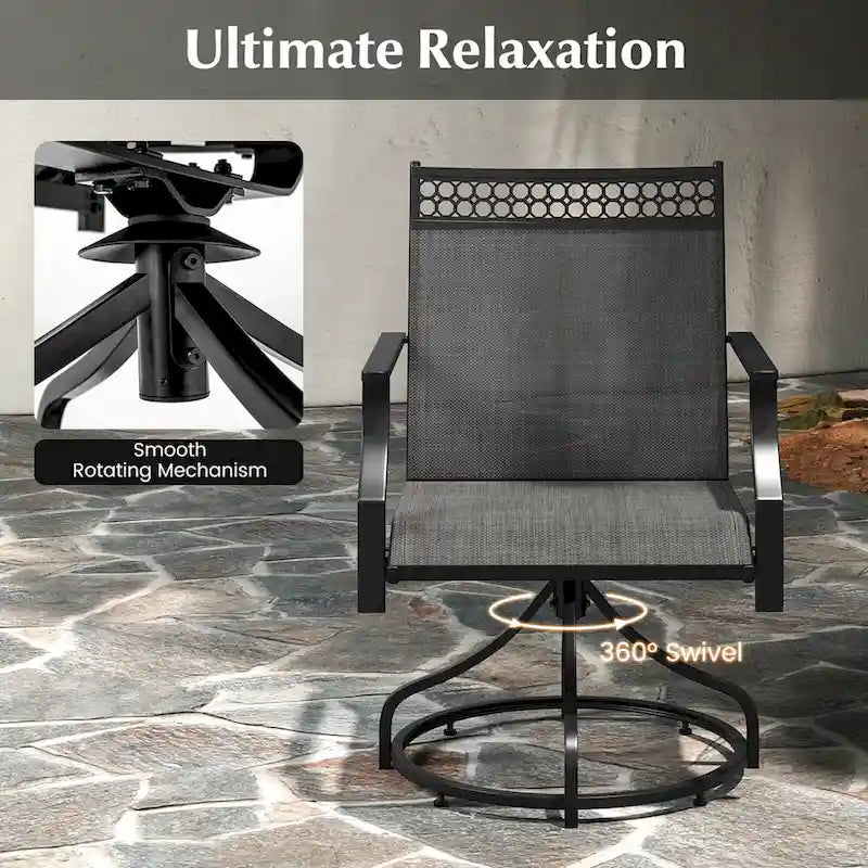 Grey/Brown Swivel Patio Dining Chair with 360° Rotation, Set of 2