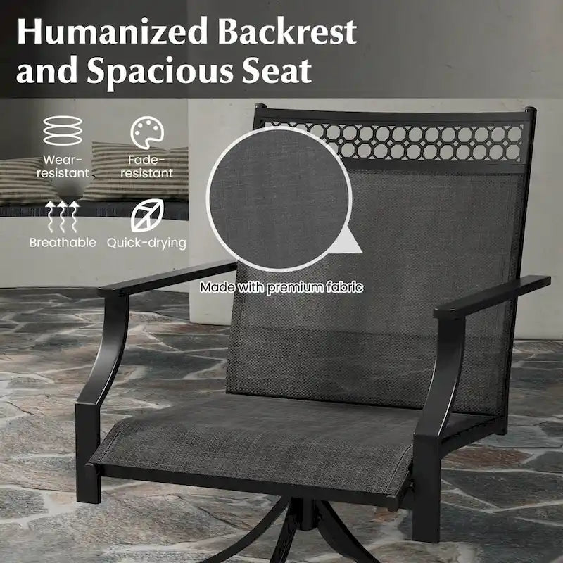 Grey/Brown Swivel Patio Dining Chair with 360° Rotation, Set of 2