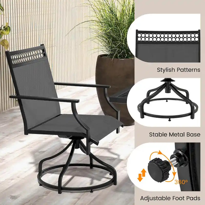 Grey/Brown Swivel Patio Dining Chair with 360° Rotation, Set of 2