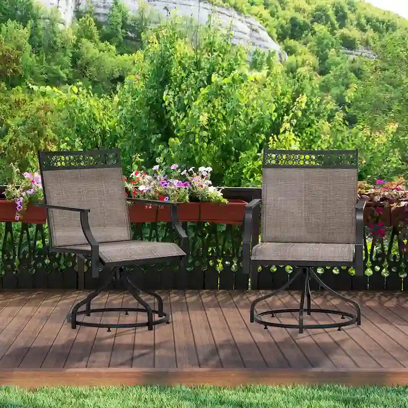 Grey/Brown Swivel Patio Dining Chair with 360° Rotation, Set of 2