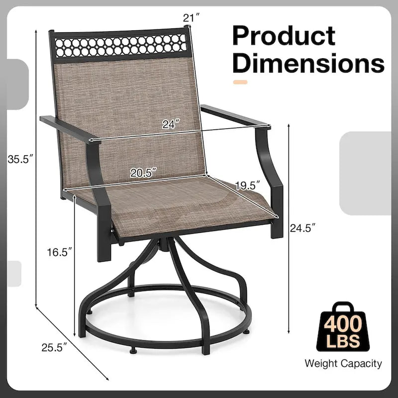 Grey/Brown Swivel Patio Dining Chair with 360° Rotation, Set of 2