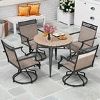 Grey/Brown Swivel Patio Dining Chair with 360° Rotation, Set of 2