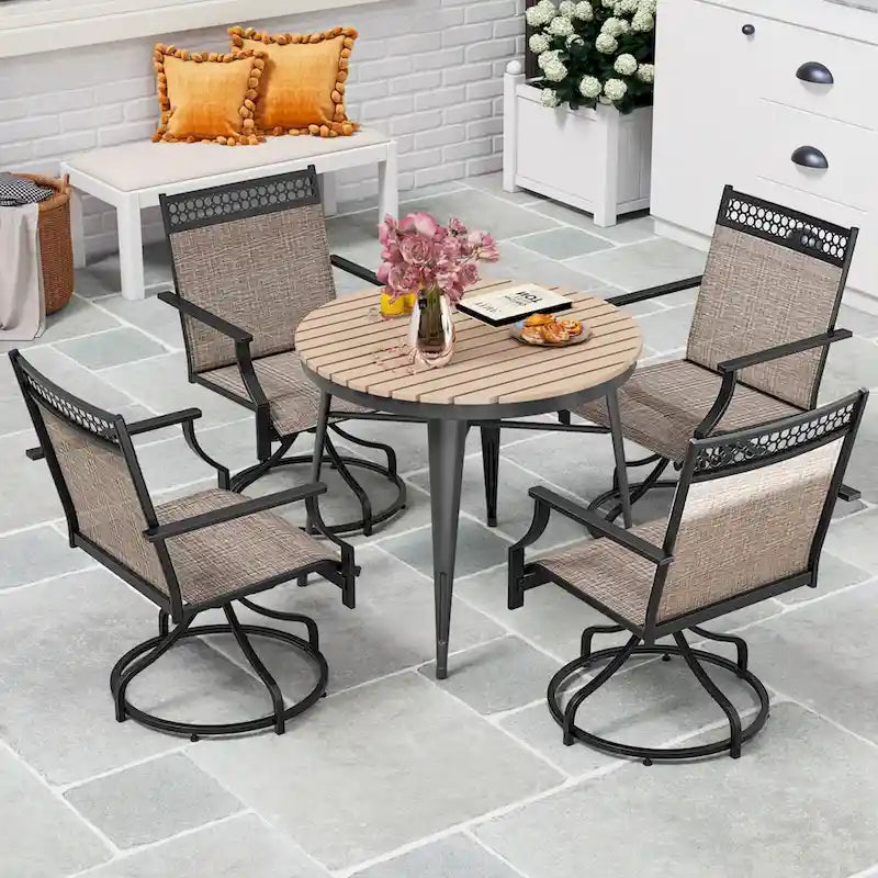 Grey/Brown Swivel Patio Dining Chair with 360° Rotation, Set of 2