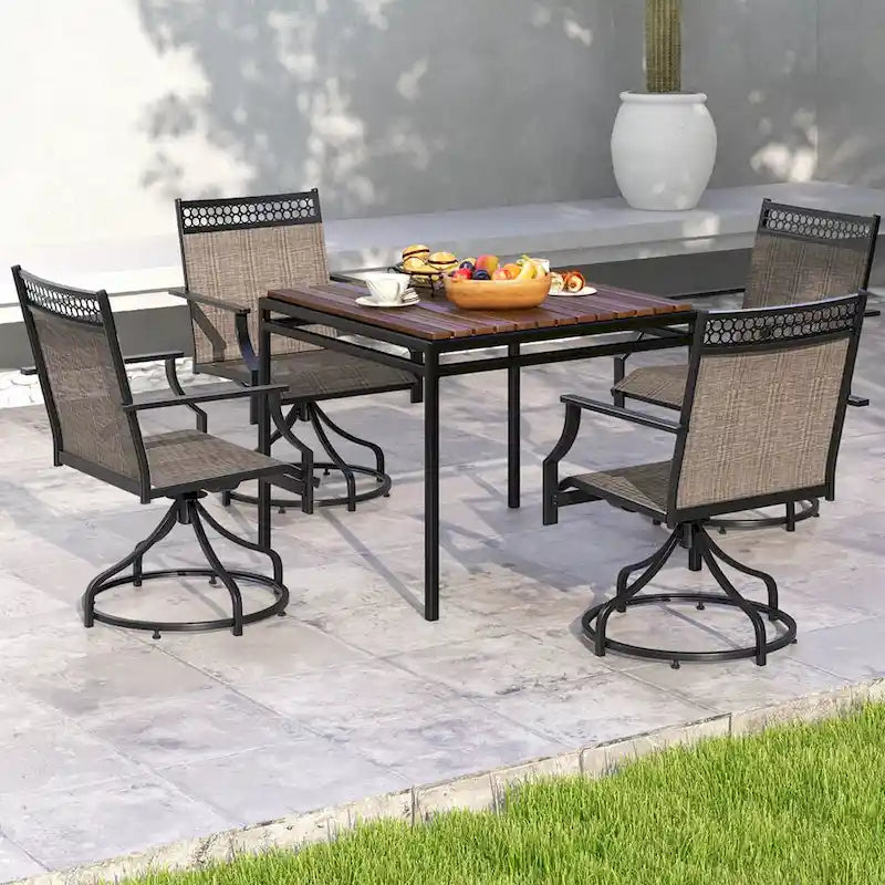 Grey/Brown Swivel Patio Dining Chair with 360° Rotation, Set of 2