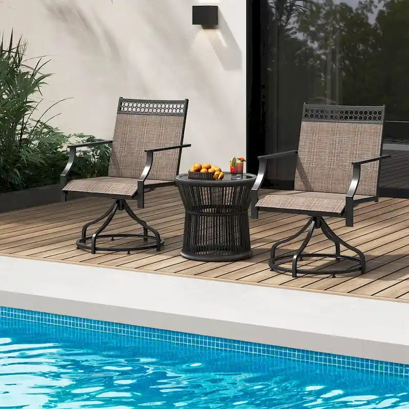 Grey/Brown Swivel Patio Dining Chair with 360° Rotation, Set of 2