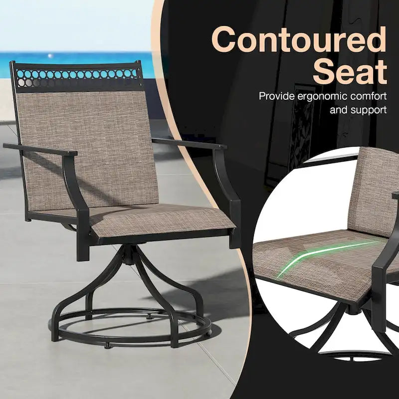 Grey/Brown Swivel Patio Dining Chair with 360° Rotation, Set of 2