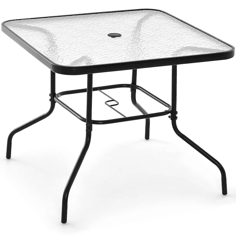 Black Square Tempered Glass Outdoor Dining Table for 4, 34"