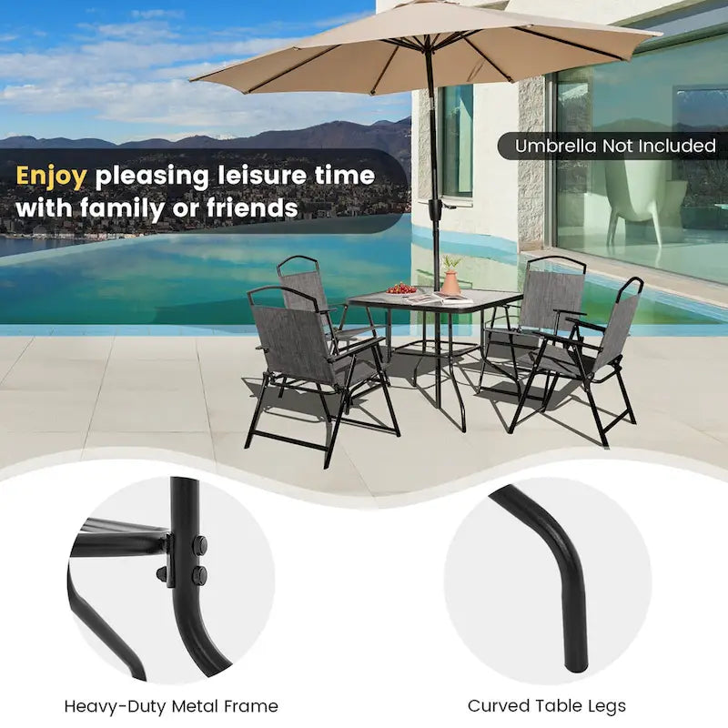 Black Square Tempered Glass Outdoor Dining Table for 4, 34"