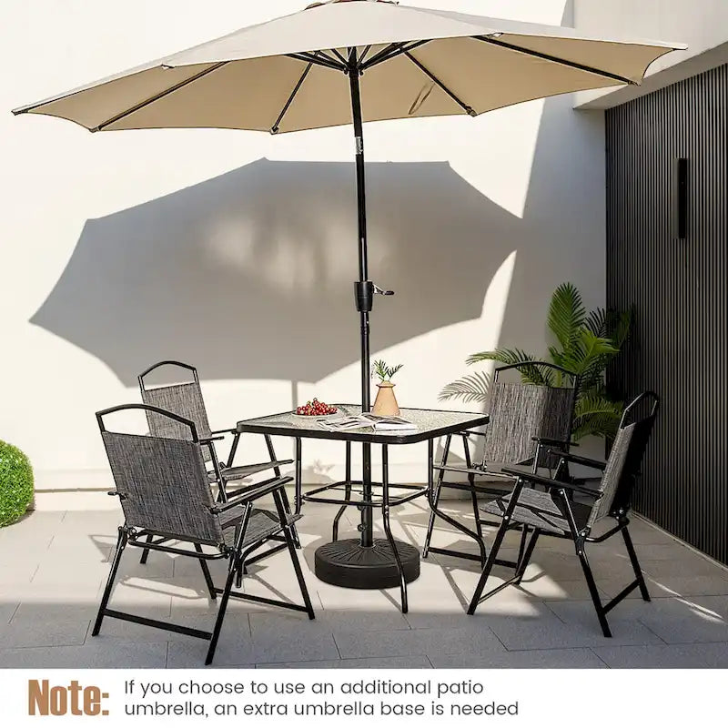 Black Square Tempered Glass Outdoor Dining Table for 4, 34"
