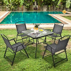 Black Square Tempered Glass Outdoor Dining Table for 4, 34"