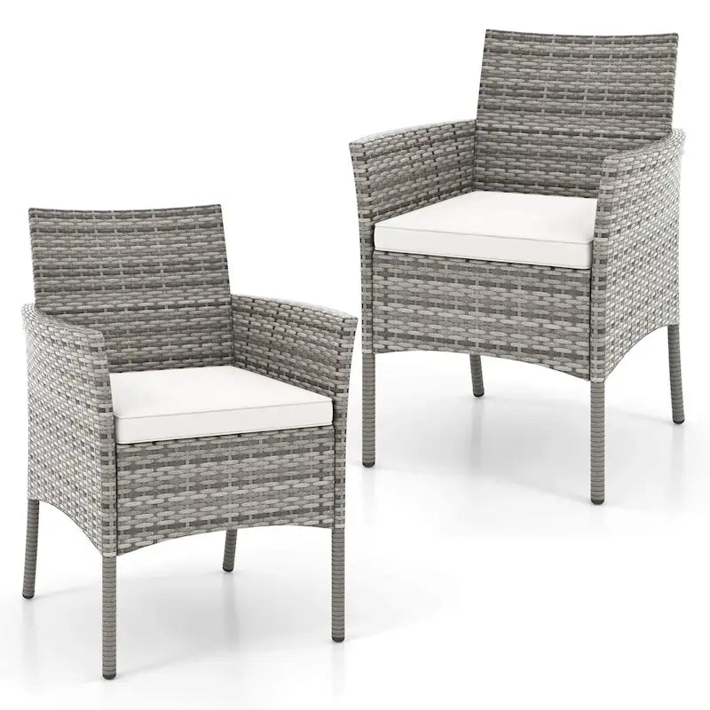 Off-White & Gray Rattan Arm Dining Chair with Cushion, Set of 2