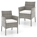 Off-White & Gray Rattan Arm Dining Chair with Cushion, Set of 2