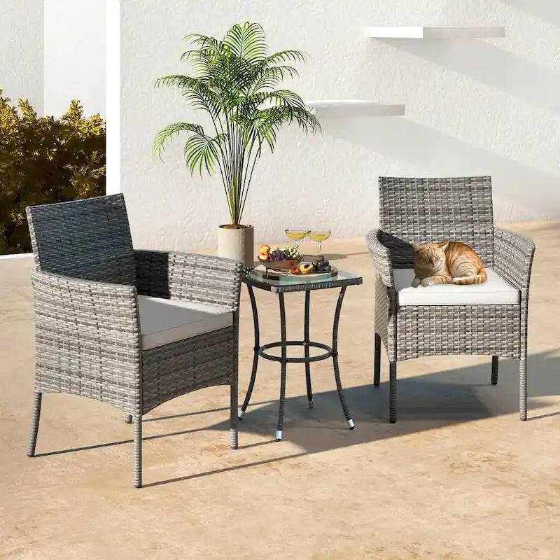 Off-White & Gray Rattan Arm Dining Chair with Cushion, Set of 2
