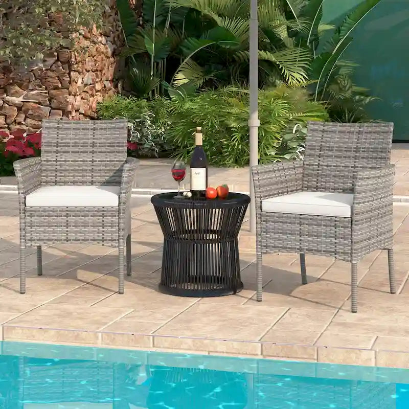 Off-White & Gray Rattan Arm Dining Chair with Cushion, Set of 2