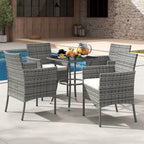 Off-White & Gray Rattan Arm Dining Chair with Cushion, Set of 2