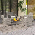Off-White & Gray Rattan Arm Dining Chair with Cushion, Set of 2