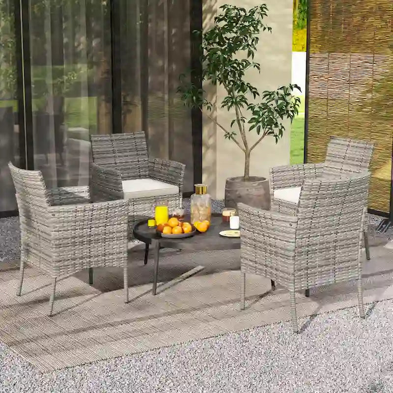 Off-White & Gray Rattan Arm Dining Chair with Cushion, Set of 2