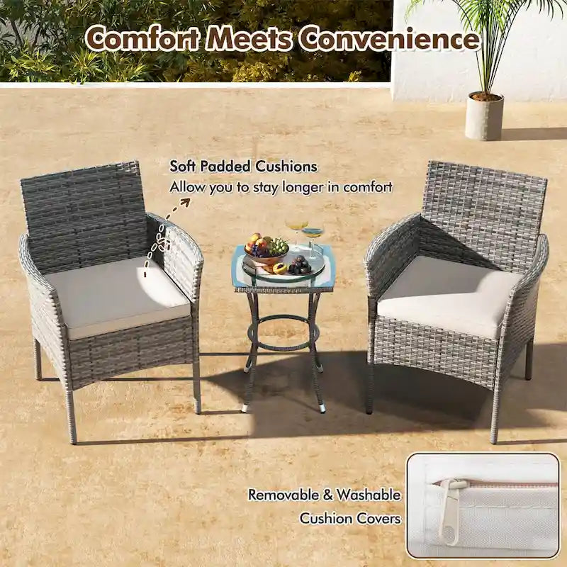 Off-White & Gray Rattan Arm Dining Chair with Cushion, Set of 2