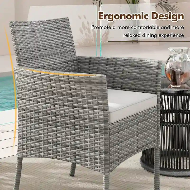 Off-White & Gray Rattan Arm Dining Chair with Cushion, Set of 2