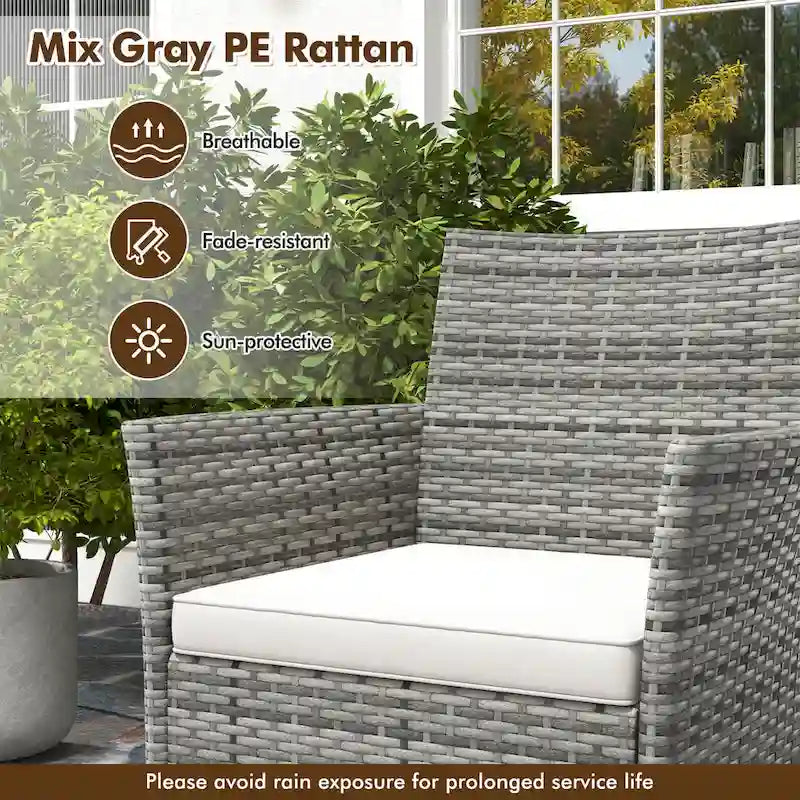 Off-White & Gray Rattan Arm Dining Chair with Cushion, Set of 2