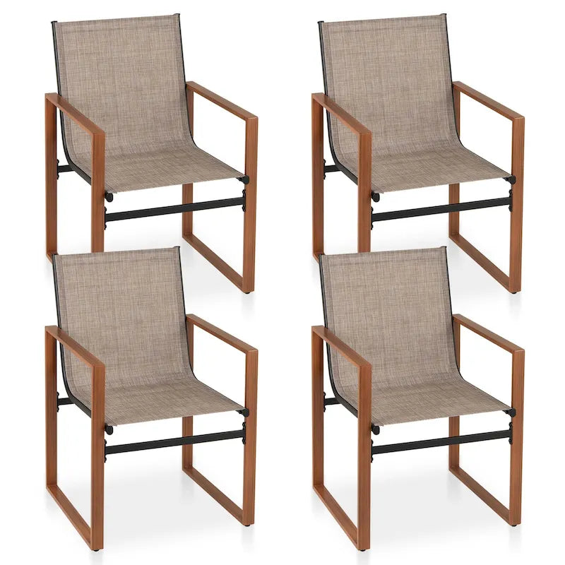 Black/Brown Outdoor Dining Chair with Armrests, Set of 4