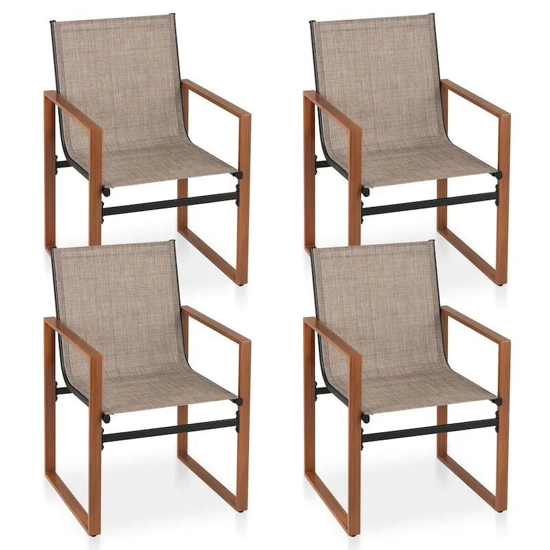 Black/Brown Outdoor Dining Chair with Armrests, Set of 4