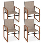 Black/Brown Outdoor Dining Chair with Armrests, Set of 4
