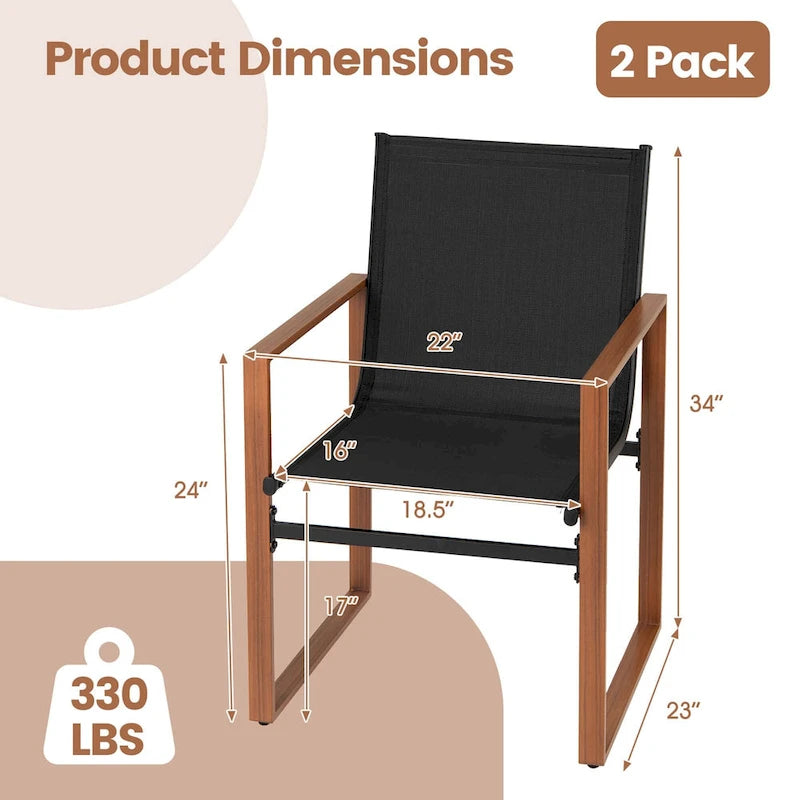 Black/Brown Outdoor Dining Chair with Armrests, Set of 4