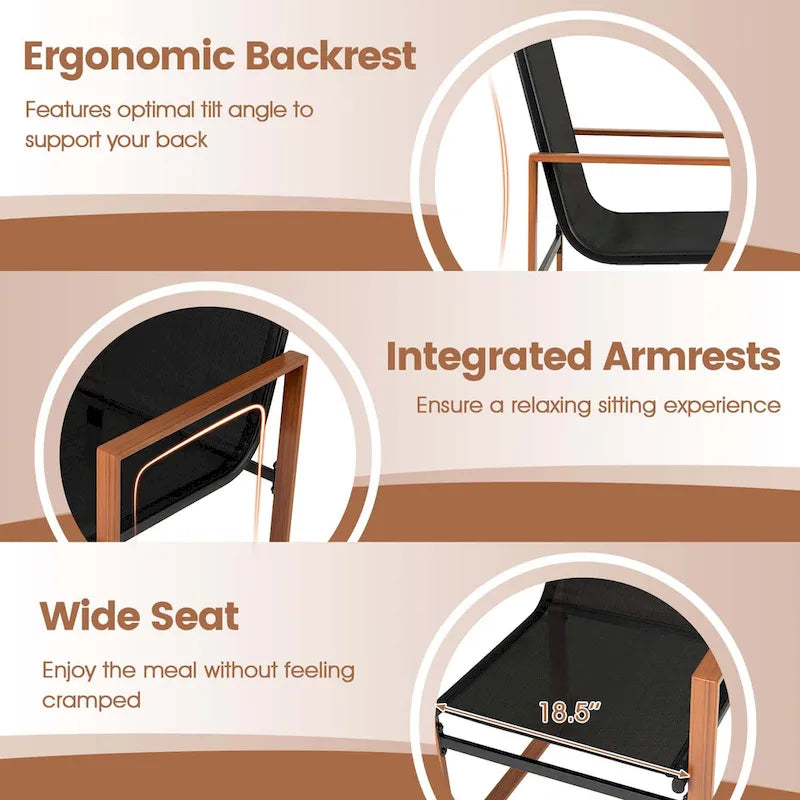 Black/Brown Outdoor Dining Chair with Armrests, Set of 4