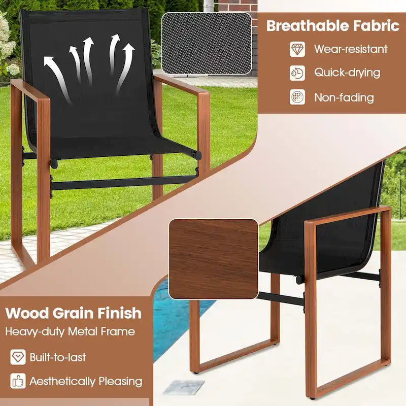 Black/Brown Outdoor Dining Chair with Armrests, Set of 4